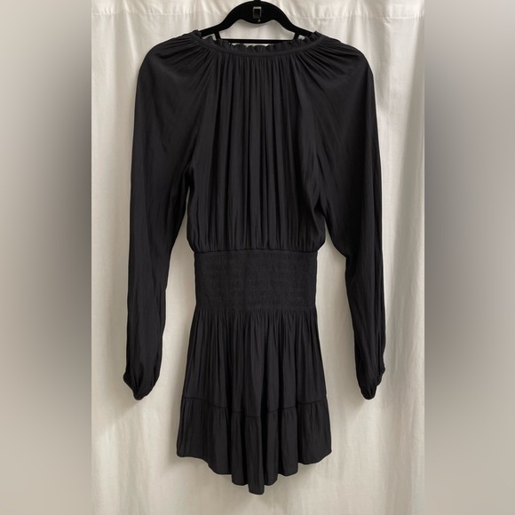 Ramy Brook Black Mini, Long Sleeve, V - Neck Dress with Elastic Waist - Picture 3 of 5